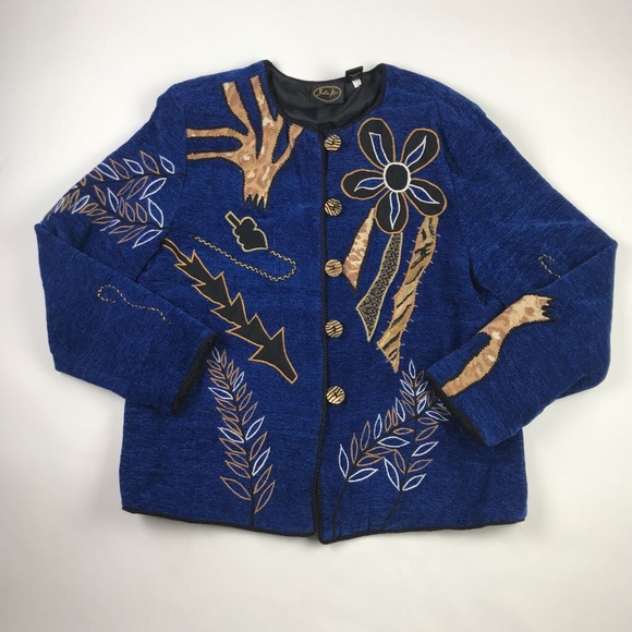 Julia Kin Womens Jacket Blue Black Floral M - Picture 1 of 6